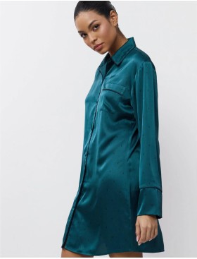 Атласная рубашка-халат Aruelle EMERALDA, Цвет: изумруд, Размеры: S, изображение 3