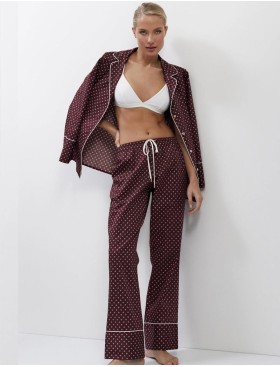Пижама с брюками из хлопка Aruelle GEORGETTE, Цвет: бордовый, Размеры: XS, изображение 2