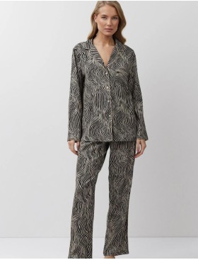Пижама женская с брюками из вискозы Aruelle LINNA, Цвет: чёрный/мокко, Размеры: XS, изображение 2