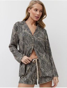 Пижама женская с шортами из вискозы Aruelle LINNA, Цвет: чёрный/мокко, Размеры: XS