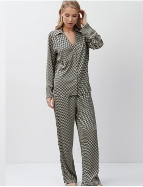 Атласный пижамный комплект Aruelle ROMIE, Цвет: чёрный/бежевый, Размеры: XS, изображение 2