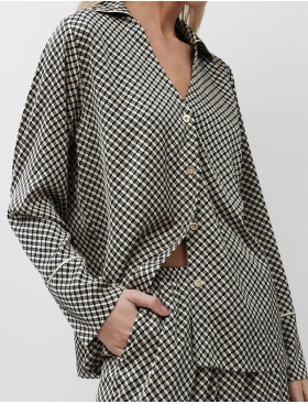 Атласный пижамный комплект Aruelle ROMIE, Цвет: чёрный/бежевый, Размеры: XS, изображение 4