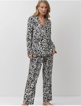 Пижама женская с брюками из вискозы Aruelle SOLENE, Цвет: чёрный/молочный, Размеры: XS, изображение 2