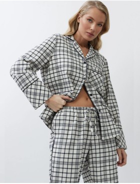 Пижама в клетку с брюками Aruelle TERRA, Цвет: светло-бежевый/чёрны, Размеры: XS