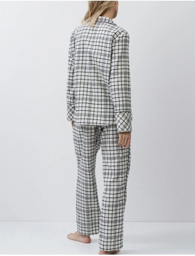 Пижама в клетку с брюками Aruelle TERRA, Цвет: светло-бежевый/чёрны, Размеры: XS, изображение 3