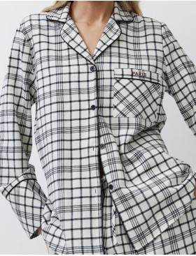 Пижама в клетку с брюками Aruelle TERRA, Цвет: светло-бежевый/чёрны, Размеры: XS, изображение 4