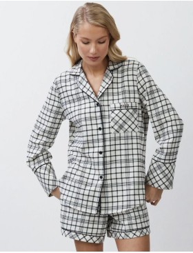 Пижама в клетку с шортами Aruelle TERRA, Цвет: светло-бежевый/чёрны, Размеры: XS