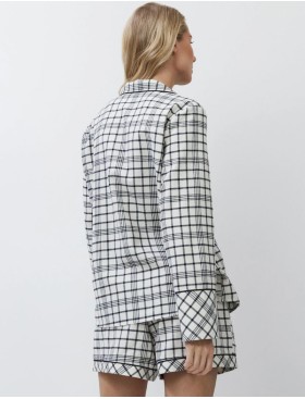 Пижама в клетку с шортами Aruelle TERRA, Цвет: светло-бежевый/чёрны, Размеры: XS, изображение 2