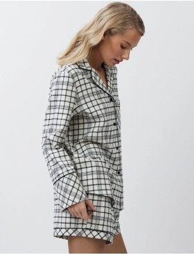 Пижама в клетку с шортами Aruelle TERRA, Цвет: светло-бежевый/чёрны, Размеры: XS, изображение 3