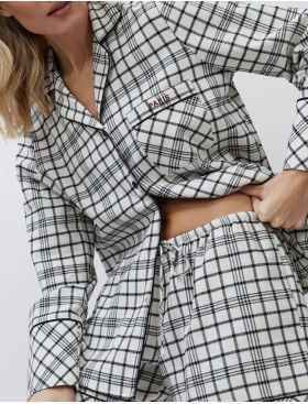 Пижама в клетку с шортами Aruelle TERRA, Цвет: светло-бежевый/чёрны, Размеры: XS, изображение 4