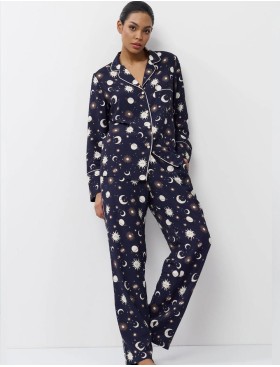 Женская пижама с брюками Aruelle VENUS, Цвет: тёмно-синий/кремовый, Размеры: XS, изображение 2