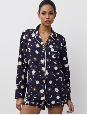 Женская пижама с шортами Aruelle VENUS, Цвет: тёмно-синий/кремовый, Размеры: XS