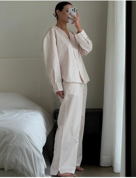 Хлопковая пижама с брюками Aruelle ZEPHYR, Цвет: кремовый/розовый, Размеры: XS, изображение 2