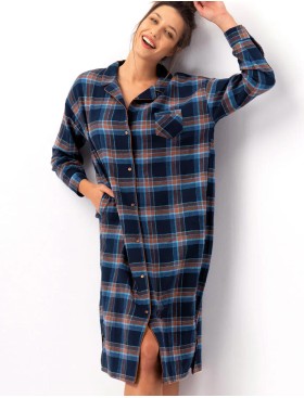 Длинная фланелевая рубашка Key LND 431, Цвет: тёмно-синий, Размеры: M