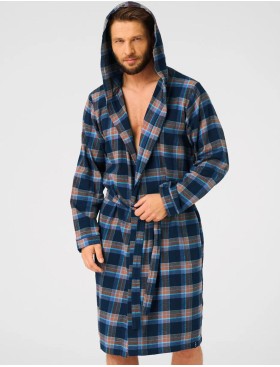 Мужской халат с капюшоном Key MGD 431, Цвет: тёмно-синий, Размеры: M/L