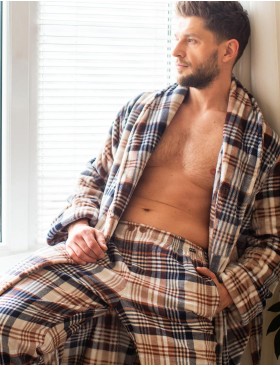 Теплый мужской халат Key MGL 443, Цвет: графит/белый, Размеры: M/L, изображение 4