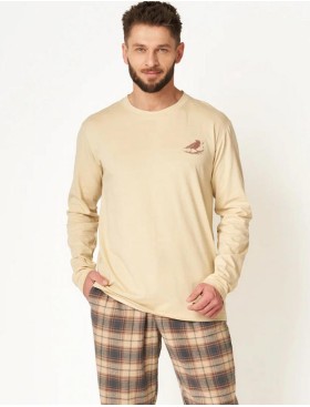 Пижама мужская с фланелевыми штанами Key MNS 403, Цвет: бежевый/серый, Размеры: L