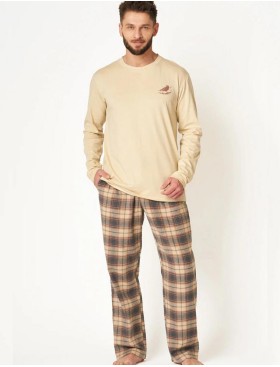 Пижама мужская с фланелевыми штанами Key MNS 403, Цвет: бежевый/серый, Размеры: L, изображение 2