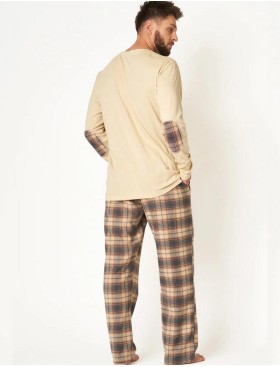 Пижама мужская с фланелевыми штанами Key MNS 403, Цвет: бежевый/серый, Размеры: L, изображение 3