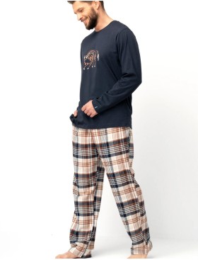 Пижама мужская с фланелевыми штанами Key MNS 444, Цвет: тёмно-синий/бежевый, Размеры: 2XL, изображение 2