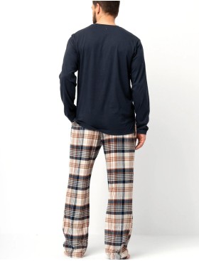 Пижама мужская с фланелевыми штанами Key MNS 444, Цвет: тёмно-синий/бежевый, Размеры: 2XL, изображение 3