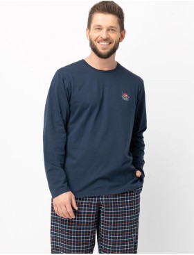 Пижама мужская с фланелевыми штанами Key MNS 481, Цвет: тёмно-синий, Размеры: M