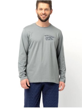 Хлопковая мужская пижама Key MNS 612, Цвет: серый/тёмно-синий, Размеры: M