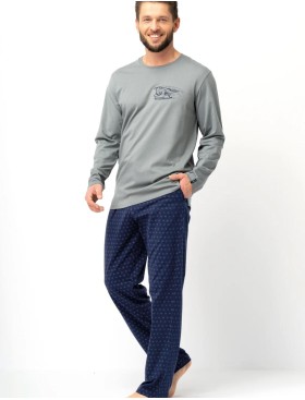 Хлопковая мужская пижама Key MNS 612, Цвет: серый/тёмно-синий, Размеры: M, изображение 2