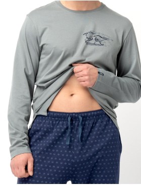 Хлопковая мужская пижама Key MNS 612, Цвет: серый/тёмно-синий, Размеры: M, изображение 4