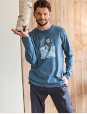 Хлопковая мужская пижама Key MNS 627, Цвет: серо-синий/графит, Размеры: M