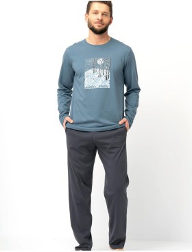 Хлопковая мужская пижама Key MNS 627, Цвет: серо-синий/графит, Размеры: M, изображение 2