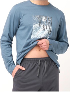 Хлопковая мужская пижама Key MNS 627, Цвет: серо-синий/графит, Размеры: M, изображение 4