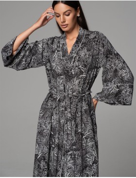 Длинный запашной халат Mia-Amore JOLINE 5589, Цвет: черный, Размеры: 4XL/5XL