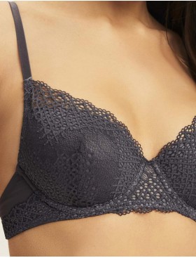 Бюстгальтер балконет с вкладышами пуш-ап Esotiq 43656 CARIS графит, Цвет: графит, Размеры: 65F, изображение 3