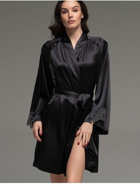 Короткий шёлковый халат Mia-Amore LILIROSE 4593 черный, Цвет: черный, Размеры: 2XL/3XL, изображение 3