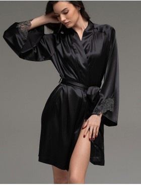 Короткий шёлковый халат Mia-Amore LILIROSE 4593 черный, Цвет: черный, Размеры: 2XL/3XL