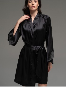 Короткий шёлковый халат Mia-Amore LILIROSE 4593 черный, Цвет: черный, Размеры: 2XL/3XL, изображение 4