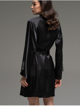 Короткий шёлковый халат Mia-Amore LILIROSE 4593 черный, Цвет: черный, Размеры: 2XL/3XL, изображение 2