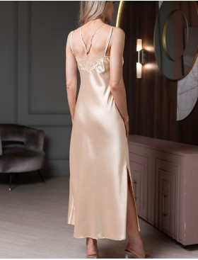 Длинная шёлковая сорочка Mia-Amore LILIROSE 4594 светло-бежевый, Цвет: светло-бежевый, Размеры: 2XL