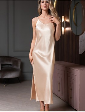 Длинная шёлковая сорочка Mia-Amore LILIROSE 4594 светло-бежевый, Цвет: светло-бежевый, Размеры: 2XL, изображение 3