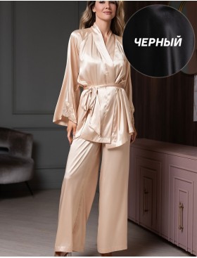 Комплект из однотонного шёлка Mia-Amore LILIROSE 4596 черный, Цвет: черный, Размеры: 2XL