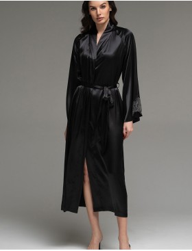 Длинный шёлковый халат Mia-Amore LILIROSE 4599 черный, Цвет: черный, Размеры: 2XL/3XL, изображение 3