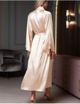 Длинный шёлковый халат Mia-Amore LILIROSE 4599 светло-бежевый, Цвет: светло-бежевый, Размеры: 2XL/3XL, изображение 2