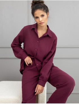 Пижама из хлопкового муслина Sensis COLETTE, Цвет: бордовый, Размеры: M