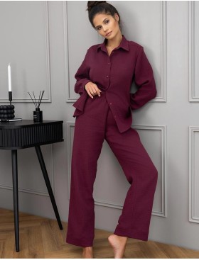 Пижама из хлопкового муслина Sensis COLETTE, Цвет: бордовый, Размеры: M, изображение 2