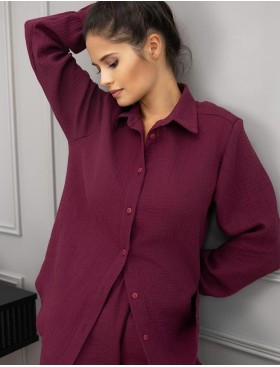 Пижама из хлопкового муслина Sensis COLETTE, Цвет: бордовый, Размеры: M, изображение 3