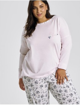 Женская хлопковая пижама Taro 3465/3466 ELLA, Цвет: светло-розовый/белый, Размеры: 2XL