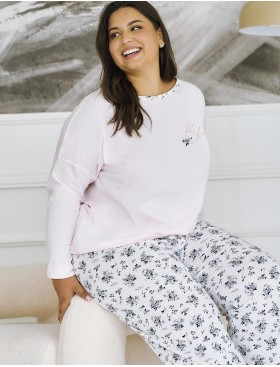Женская хлопковая пижама Taro 3465/3466 ELLA, Цвет: светло-розовый/белый, Размеры: 2XL, изображение 3