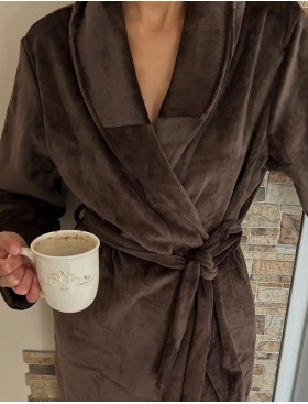 Длинный халат под пояс Aruelle MILENE, Цвет: шоколадный, Размеры: XS, изображение 3