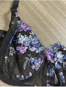 Бюстгальтер балконет мягкий Kinga FLOWER CHICK 1161-SC черный с синим, Цвет: черный+синий, Размеры: 70F, изображение 6